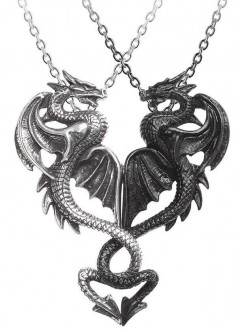 Draconic Tryst Double Dragon Gothic Friendship Necklace