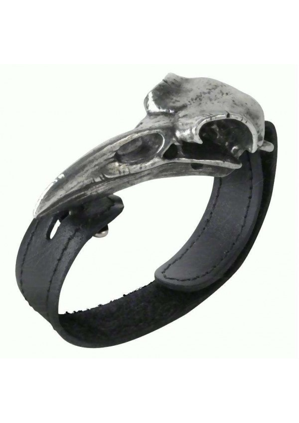 Rabeschadel Pewter Raven Skull Leather Strap Bracelet