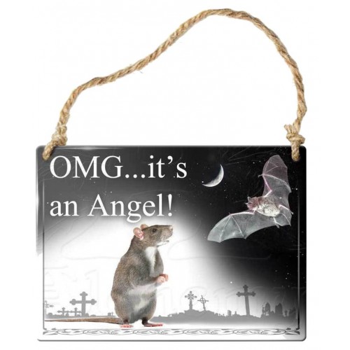 OMG Its an Angel Bat Gothic Quote Enameled Metal Sign - Gothic Plaque