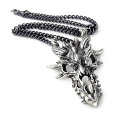 Dragon Skull Pewter Gothic Necklace