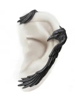 Raven Ear-wing Black Pewter Ear Wrap