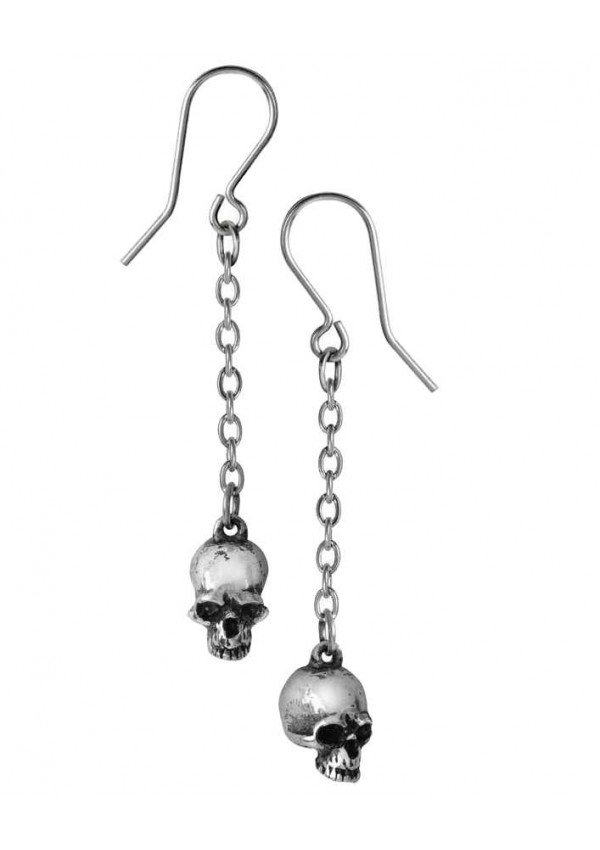 Deadskull Pewter Skull Drop Gothic Earrings