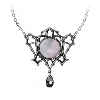 Ghost of Whitby Gothic Necklace – Pewter, Mother of Pearl, Austrian Crystal