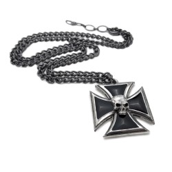 Black Knights Cross Pewter Necklace