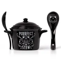 Black Cat Purrfect Stew Soup Bowl and Spoon