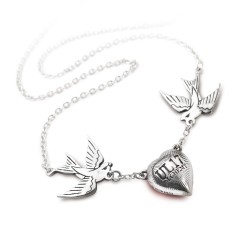 Swallow Heart Pewter Necklace