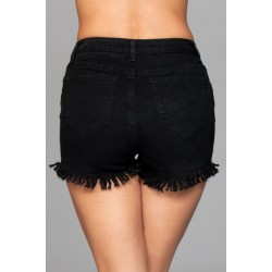 Fringed Black Button Up Shorts - Womens Shorts