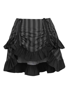 Black and Gray Striped High Low Skirt