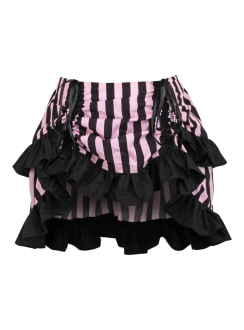 Black and Pink Striped High Low Skirt