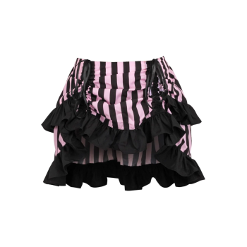 Black and Pink Striped High Low Skirt