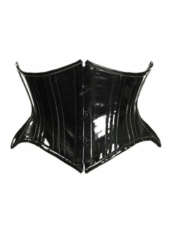 Black Patent PVC Double Steel Boned Waist Cincher Corset