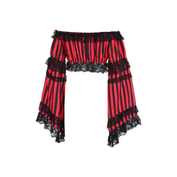 Red and Black Striped Cropped Peasant Top