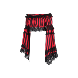 Red and Black Striped Cropped Peasant Top