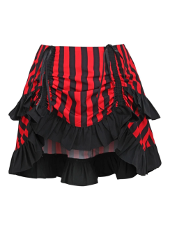 Black and Red Striped High Low Skirt