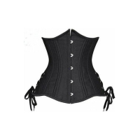 Black Satin Double Steel Boned Curvy Cut Waist Cincher Corset