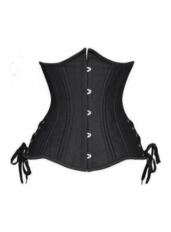 Black Satin Double Steel Boned Curvy Cut Waist Cincher Corset