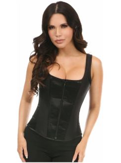 Black Satin Steel Boned Corset with Straps