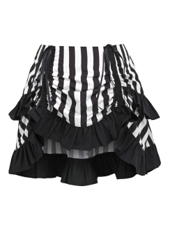 Black and White Striped High Low Skirt