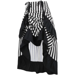 Black and White Striped Long High Low Skirt