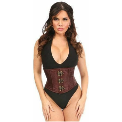 Brown Brocade Steel Boned Mini Cincher Corset