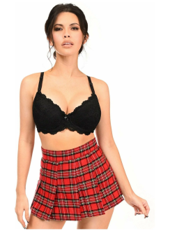 School Girl Red Plain Pleated Mini Skirt