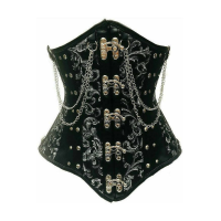 Chained Steel Boned Black Brocade Underbust Corset