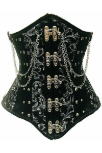 Chained Steel Boned Black Brocade Underbust Corset