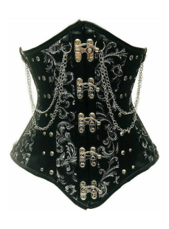 Chained Steel Boned Black Brocade Underbust Corset