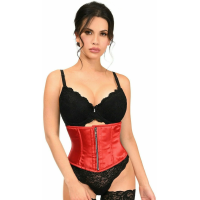 Red Satin Steel Boned Mini Cincher Zip Front Corset