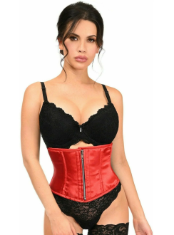 Red Satin Steel Boned Mini Cincher Zip Front Corset