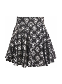 Black and White Skulls Stretch Lycra Skirt