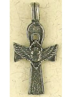 Ankh with Winged Scarab Pewter Necklace