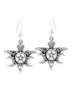 Raven Pentacle Moon Sterling Silver Earrings