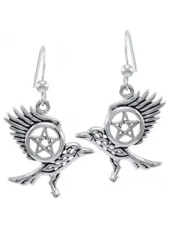 Raven Pentacle Sterling Silver Earrings