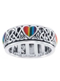 Rainbow Hearts Sterling Silver Fidget Spinner Ring