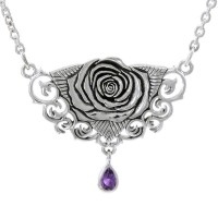 Sacred Rose Silver Necklace with Amethyst