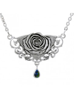 Sacred Rose Silver Necklace with Azurite