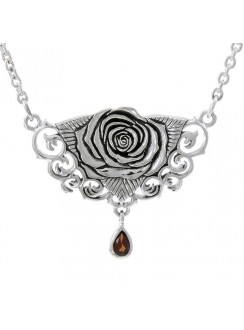 Sacred Rose Silver Necklace with Garnet