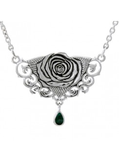 Sacred Rose Silver Necklace with Malachite