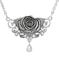 Sacred Rose Silver Necklace with Mother of Pearl