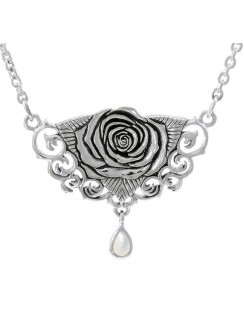 Sacred Rose Silver Necklace with Mother of Pearl