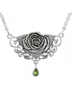 Sacred Rose Silver Necklace with Peridot