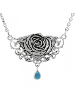 Sacred Rose Silver Necklace with Turquoise