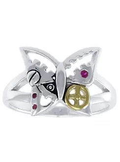 Butterfly Steampunk Ring with Rubies