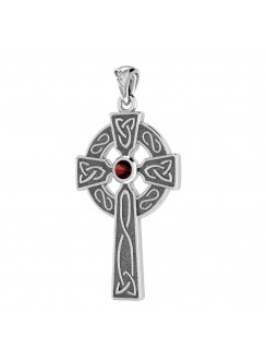 Celtic Holy Cross Pendant with Garnet Gemstone