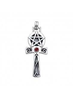 Celtic Knot Pentagram Ankh with Garnet Pendant