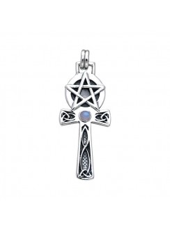 Celtic Knot Pentagram Ankh with Rainbow Moonstone Pendant