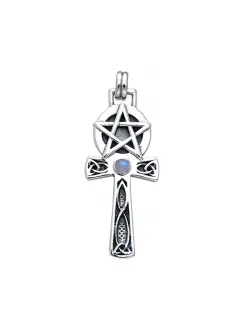 Celtic Knot Pentagram Ankh with Rainbow Moonstone Pendant