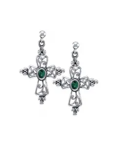 Gothic Cross Emerald Earrings