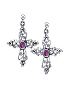 Gothic Cross Ruby Earrings